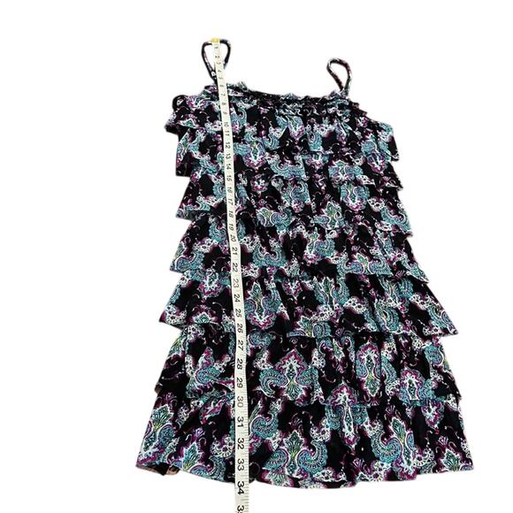 Express Paisley Print Knit Tiered Dress Woman Size Medium Flapper Ruffle Retro - Picture 8 of 10